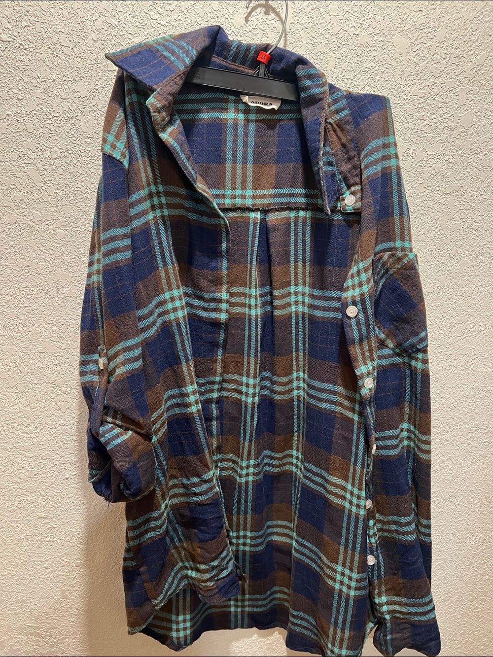 ADORA Plaid Shirt Jacket in Navy, Brown & Teal